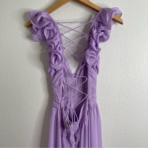 Lulus Soiree Celebration Ruffled Lace Up Maxi Dress Purple Extra Small - Picture 6 of 6